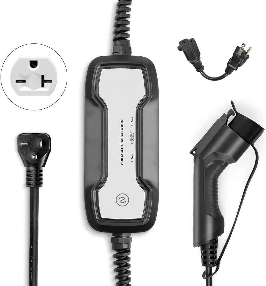 EV Charger Level 1/2 Switchable Current 10/16A NEMA 6-20 Plug with NEMA 5-15P Adapter 110V-240V Electric Car Charger S8766