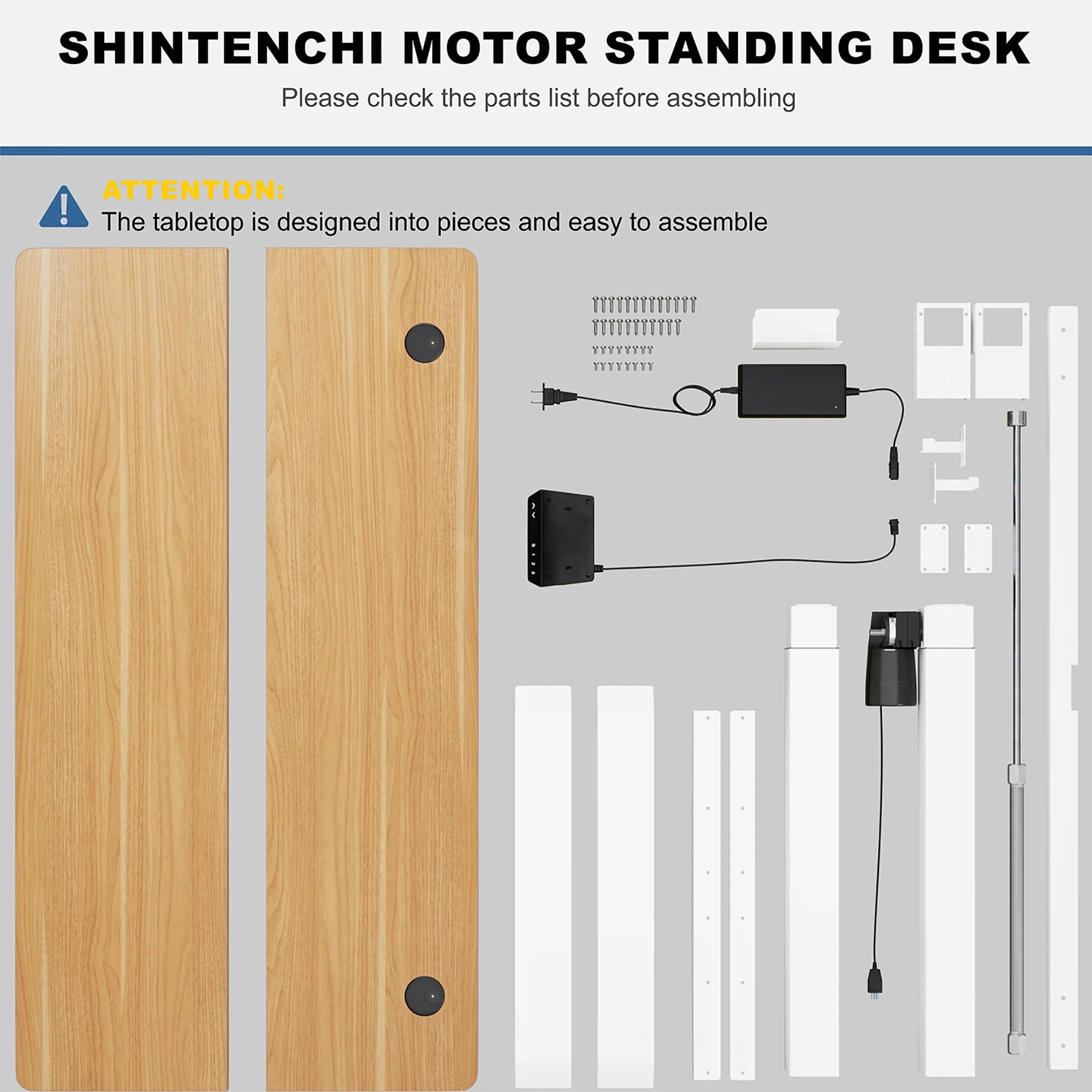 White Frame Maple Top Electric Height Adjustable Standing Desk C87357