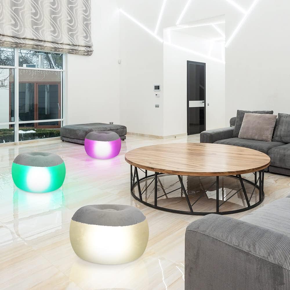 Inflatable Stool Ottoman with Remote Control LED Light and Foot Pump M682988