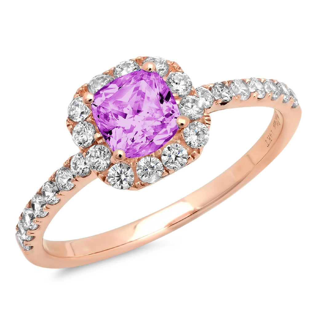 18k Rose Gold Princess Cut Simulated Alexandrite Halo Ring Size 3.75 V27397