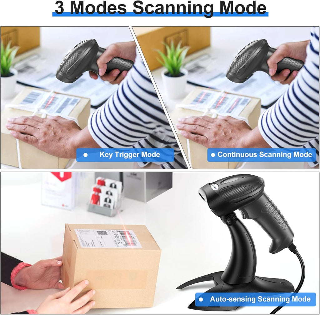 Wireless 2D QR Barcode Scanner with Stand, 3-in-1 Bluetooth & 2.4G & USB Wired Handheld Barcode Reader, Pack of 2 M97102