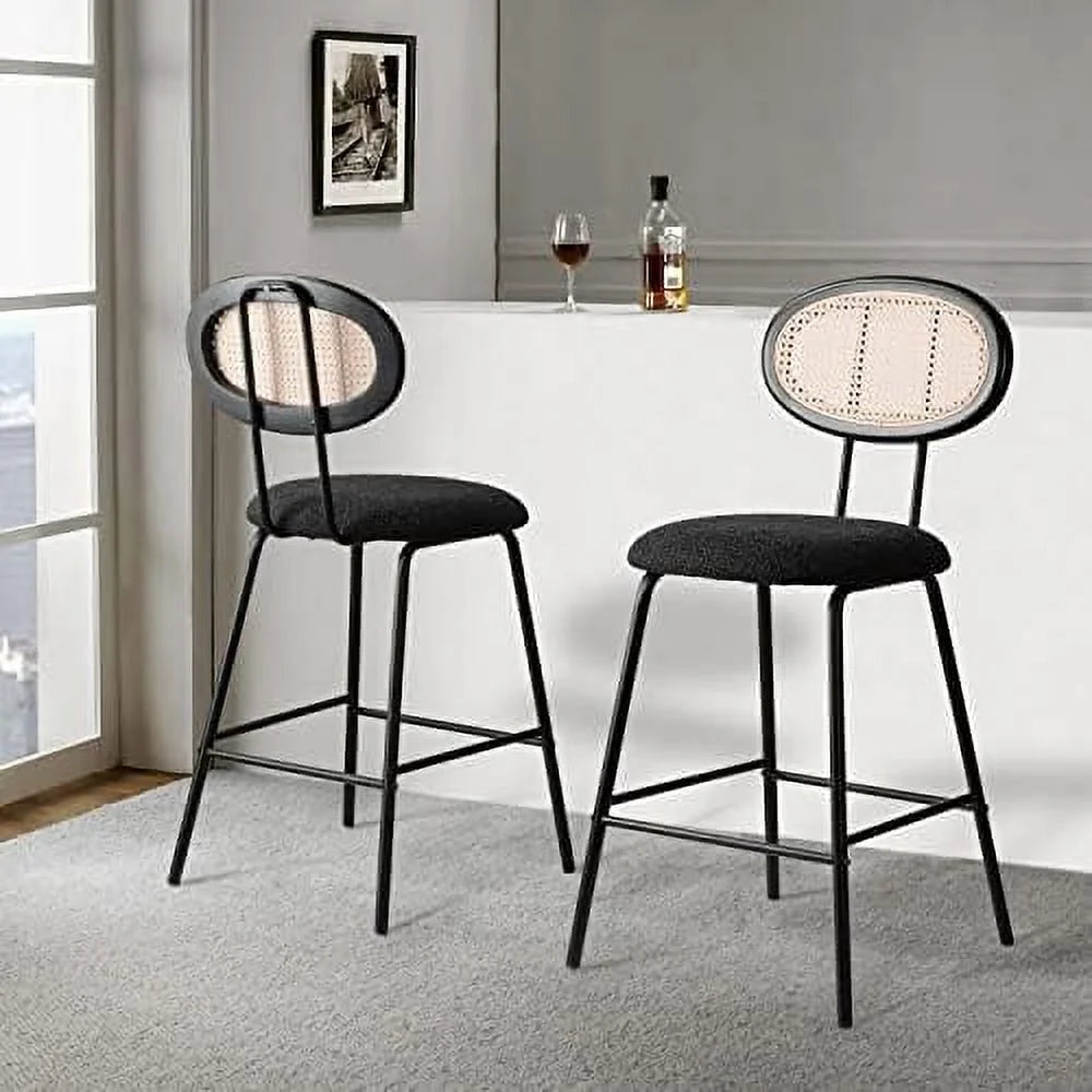 Black Faux Leather Upholstered Barstools Set of 2 with Metal Legs S581332