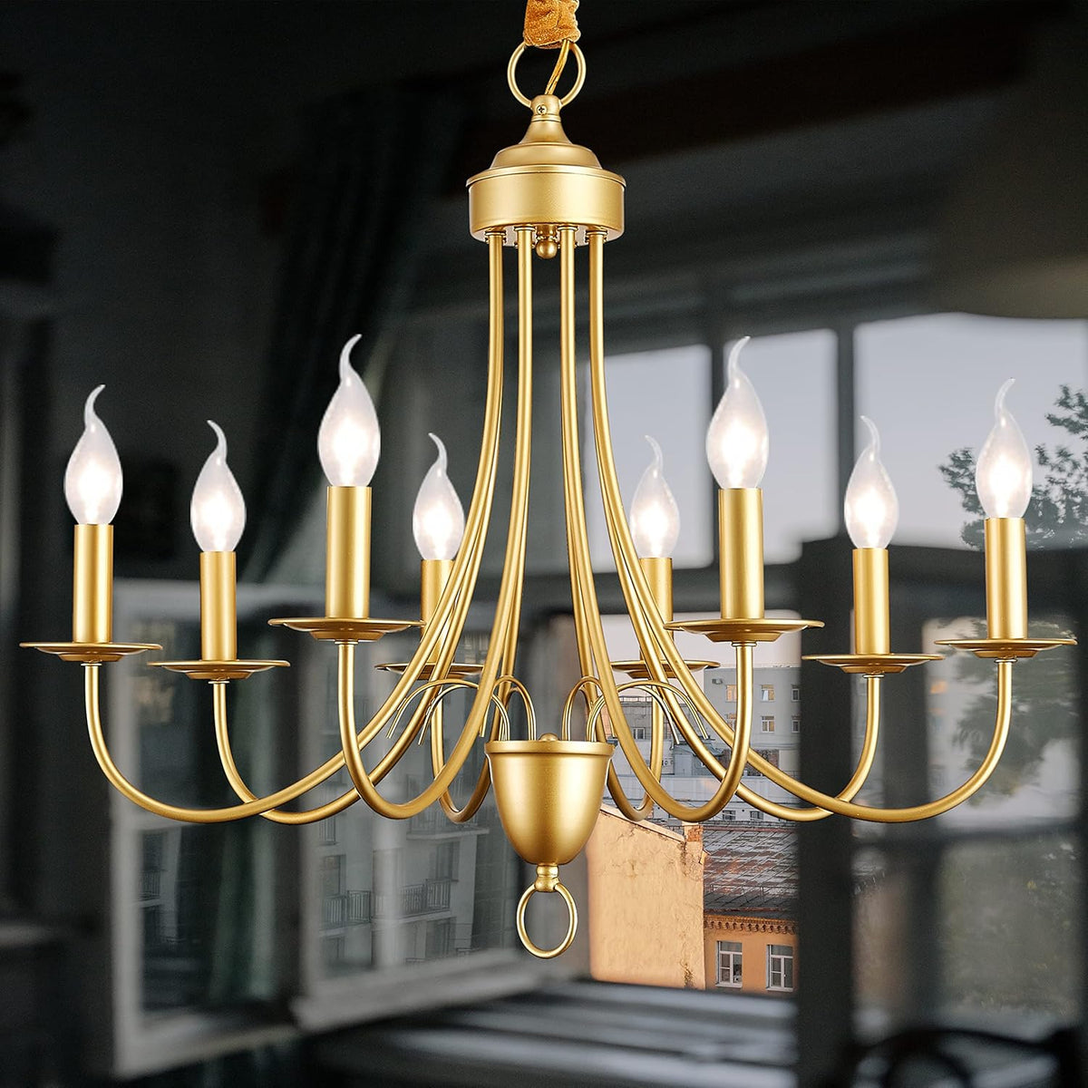 Gold Farmhouse 8 Lights Candle Chandelier E142892
