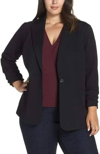 Ruched Sleeve Ponte Blazer Dark Heather Grey N5799