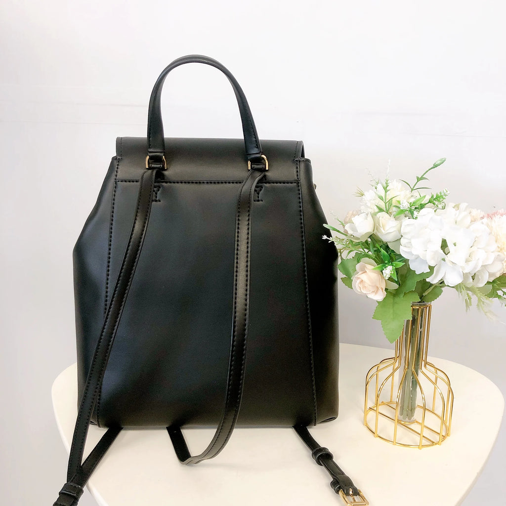 Black Leather Drawstring Backpack P345