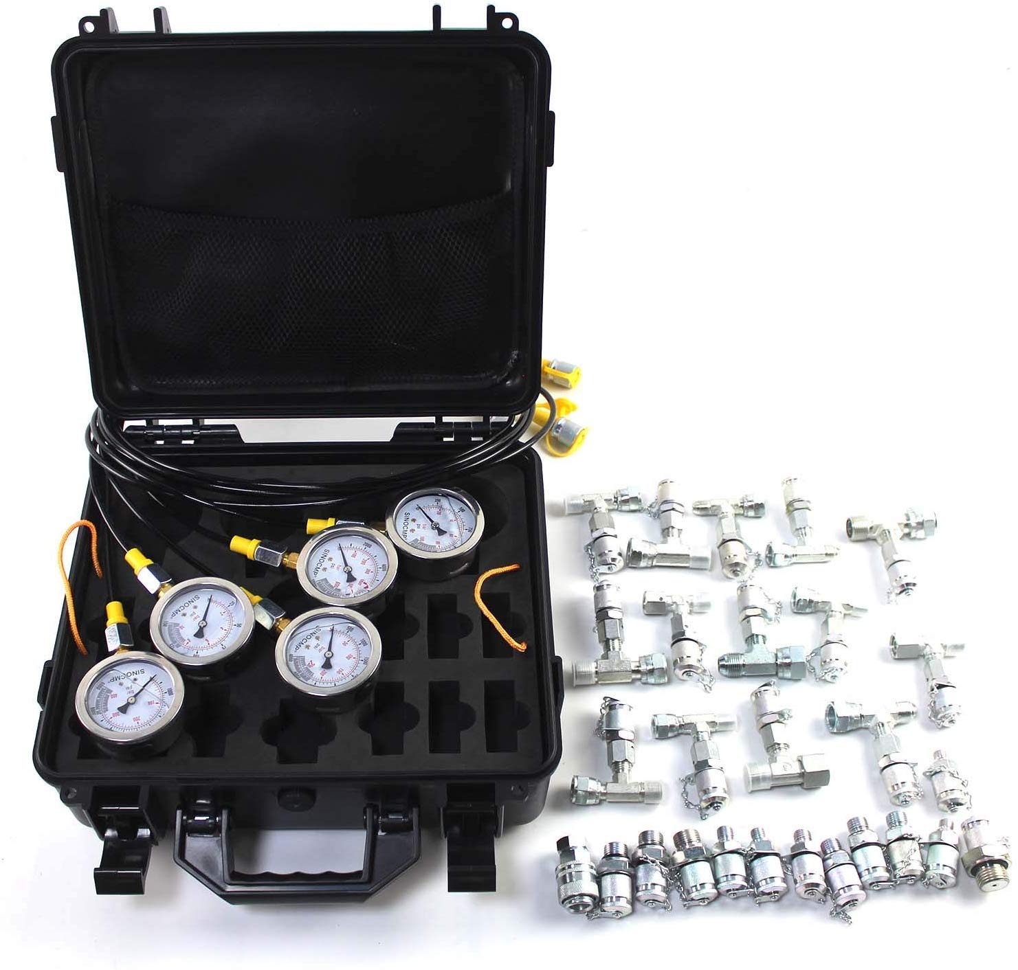 Hydraulic Pressure Test Kit with 5 Gauges, 5 Test Hoses, 13 Couplings and 14 Tee Connectors A33018