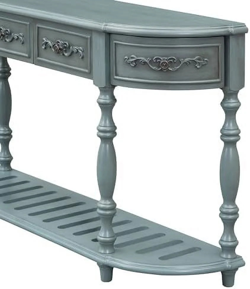 Retro Curved Console Table with 2 Top Drawers and Solid Wooden Frame V199026