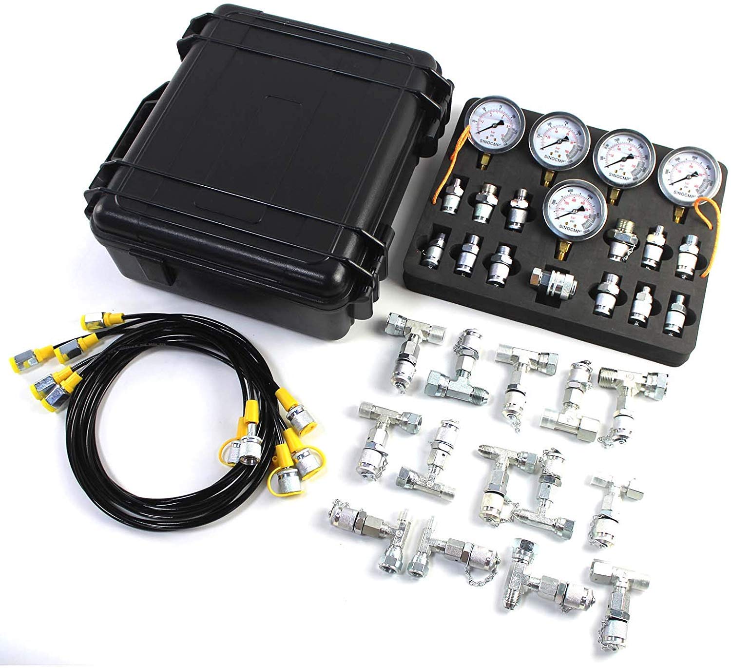 Hydraulic Pressure Test Kit with 5 Gauges, 5 Test Hoses, 13 Couplings and 14 Tee Connectors A33018