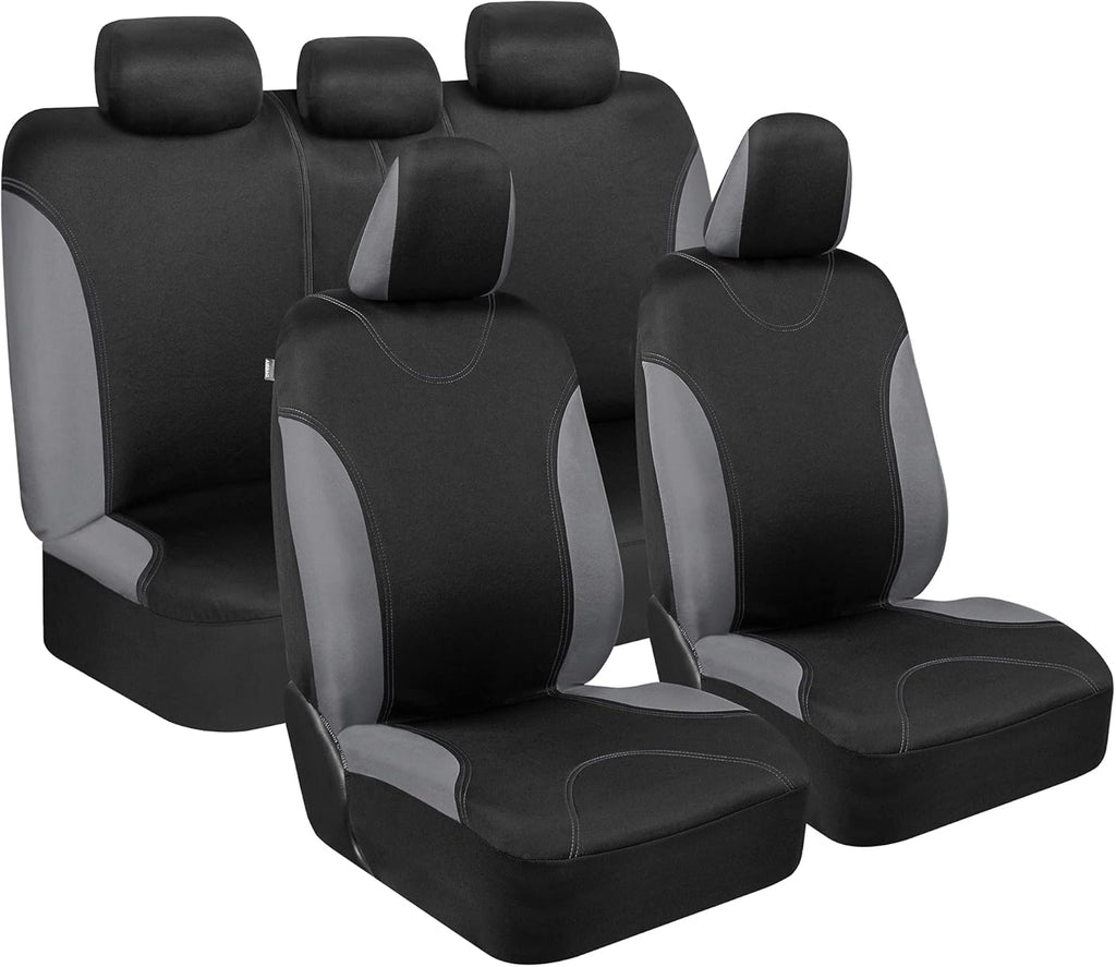 Beige Two-Tone Full Set Car Seat Covers with Split Bench Design X4846