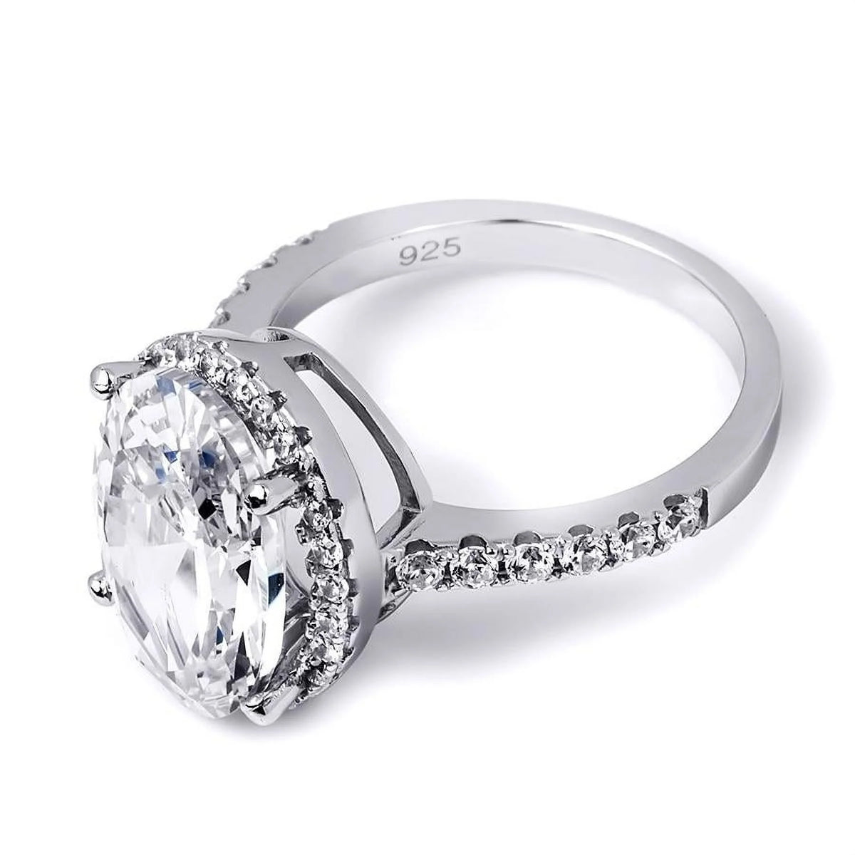 Oval Cut Halo Promise Engagement Ring Sterling Silver S9732