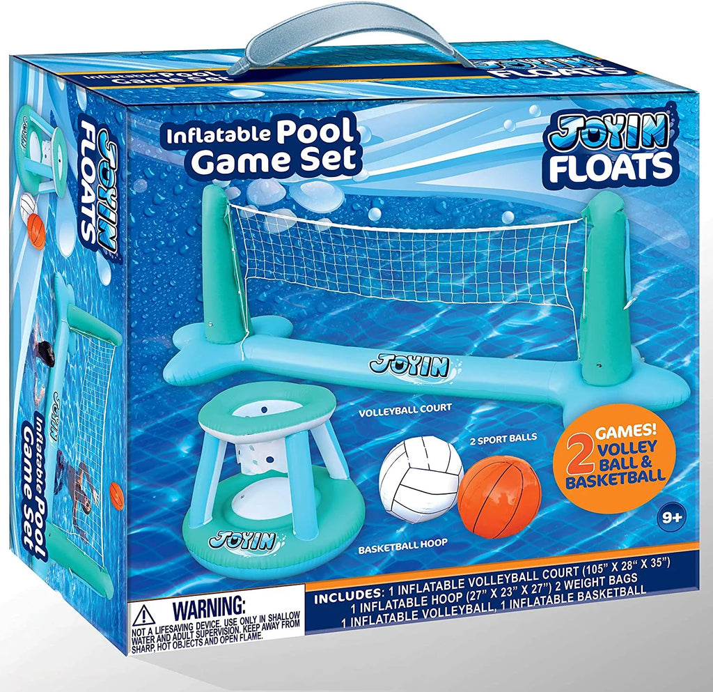 Inflatable Pool Float Set with Volleyball Net & Basketball Hoops Balls D718179