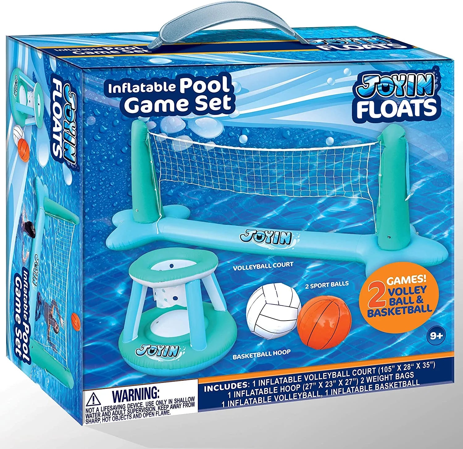 Inflatable Pool Float Set with Volleyball Net & Basketball Hoops Balls D718179