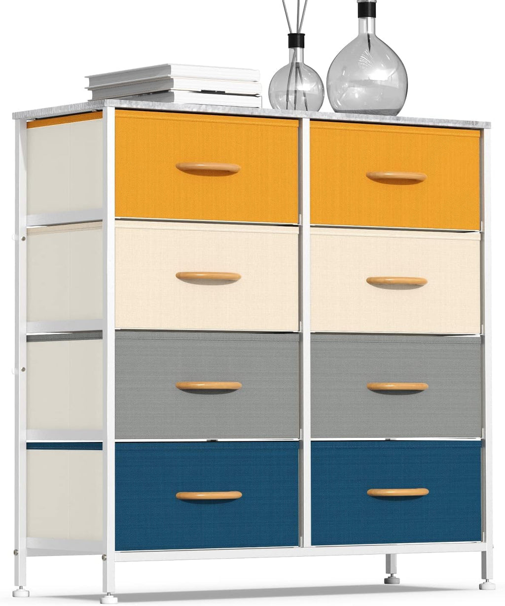 8 Drawer Vertical Dresser with Steel Frame and Fabric Bins C134