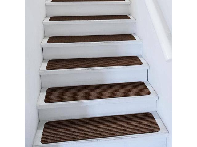 Skid-Resistant Double-Ribbed Carpet Stair Treads, Bittersweet Brown, 8 in. x 23.5 in. E610903