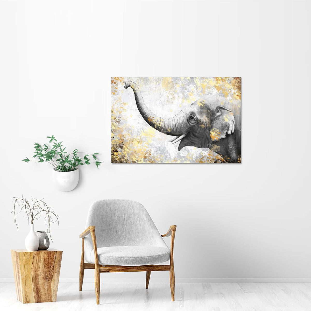 Gold and Grey Framed Elephant Canvas Print 24x36inches Y12132
