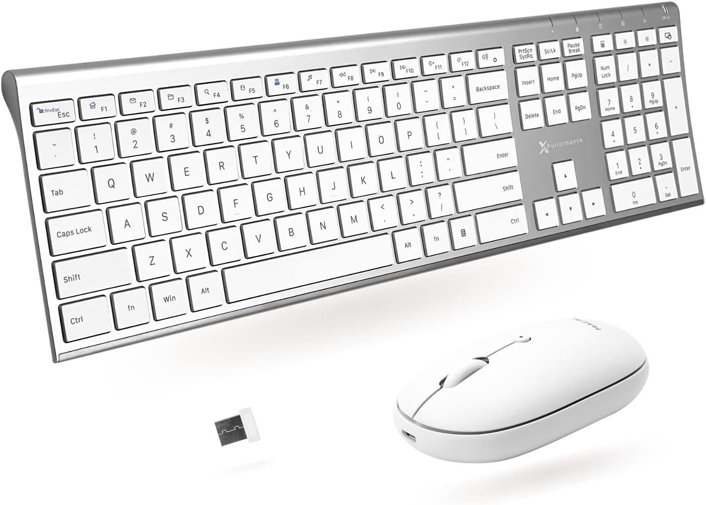 Wireless Keyboard and Mouse Combo, Rechargeable, Slim 2.4G, Aluminum Finish, Quiet Click, Pack of 2 E349337