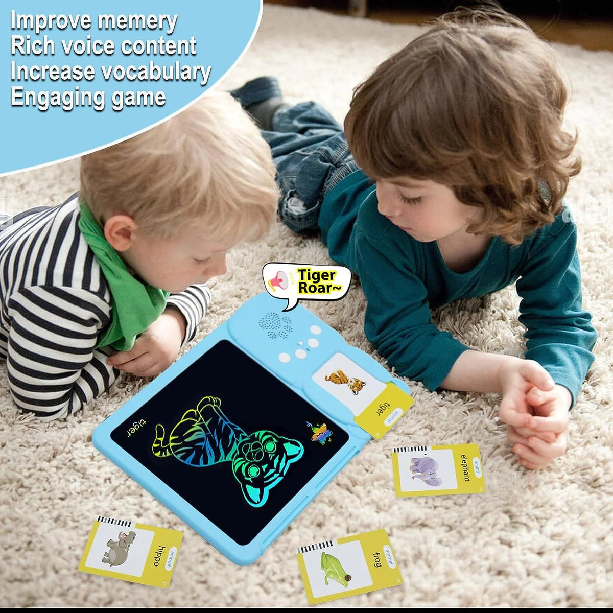 Talking Flash Cards with LCD Writing Drawing Tablet Toddler Toys 224 Words Blue B4068