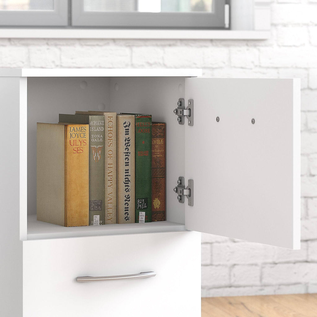 Pure White Office Desk with Mobile File Cabinet and Bookcase K321