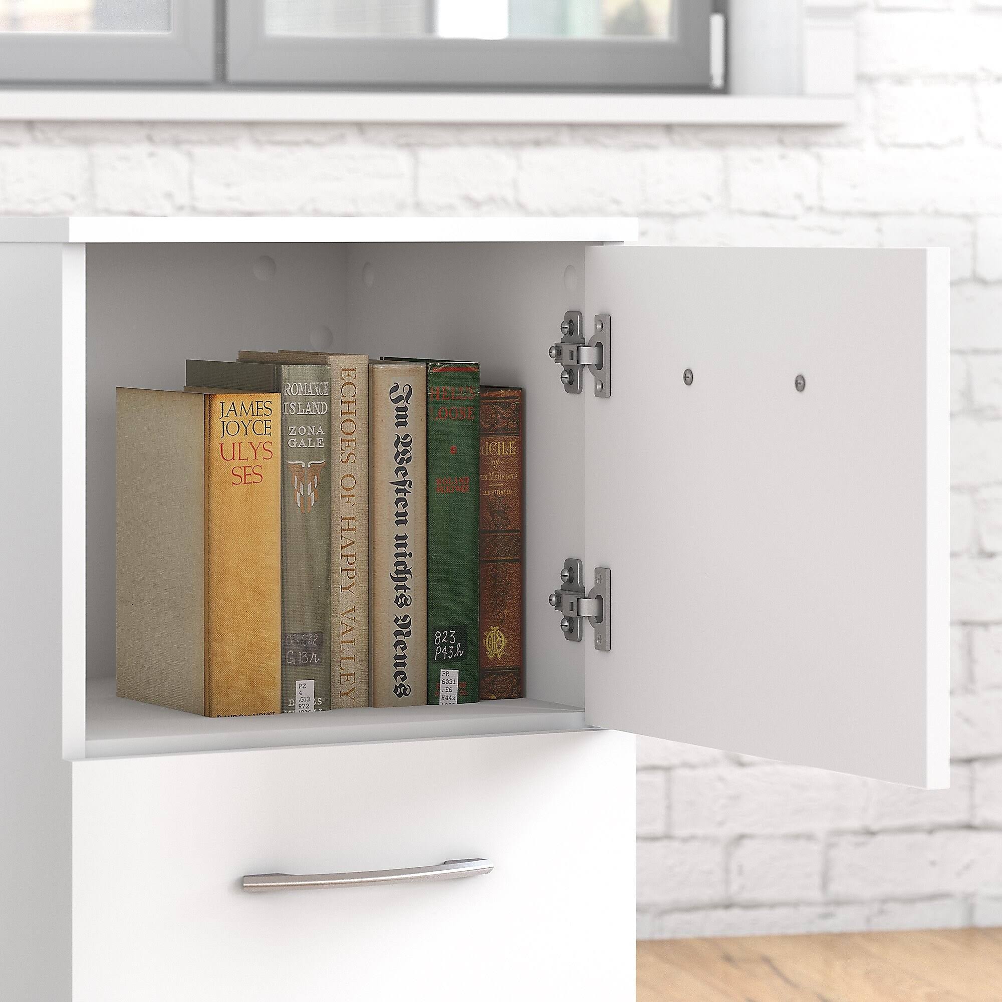 Pure White Office Desk with Mobile File Cabinet and Bookcase K321