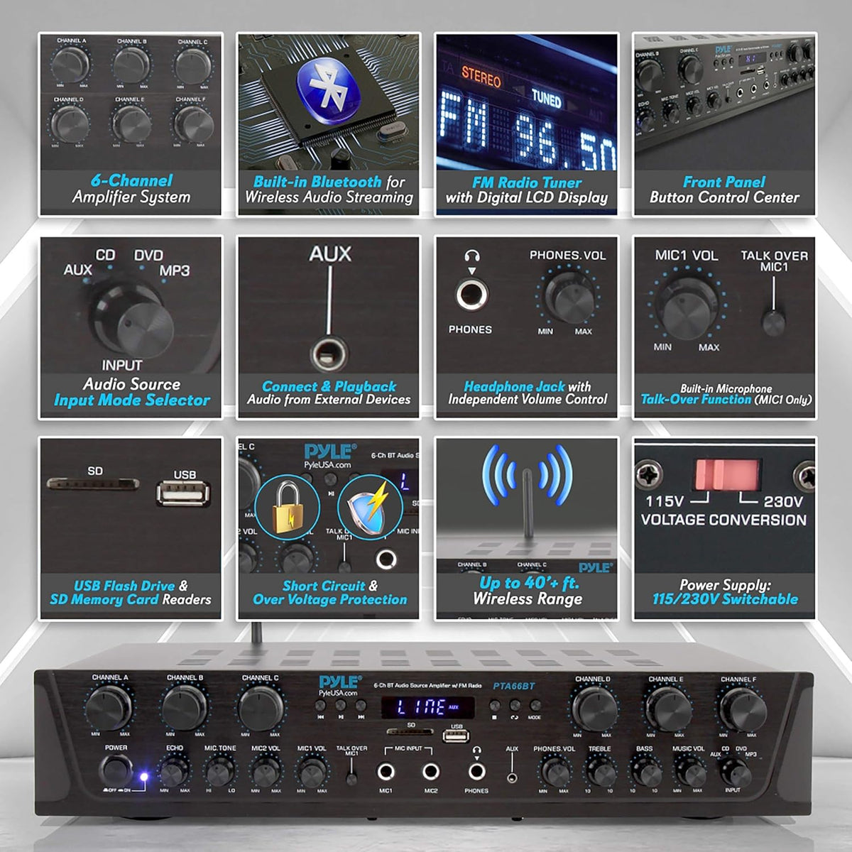 6 Channel 600 Watt Bluetooth Stereo Receiver Amplifier G849405