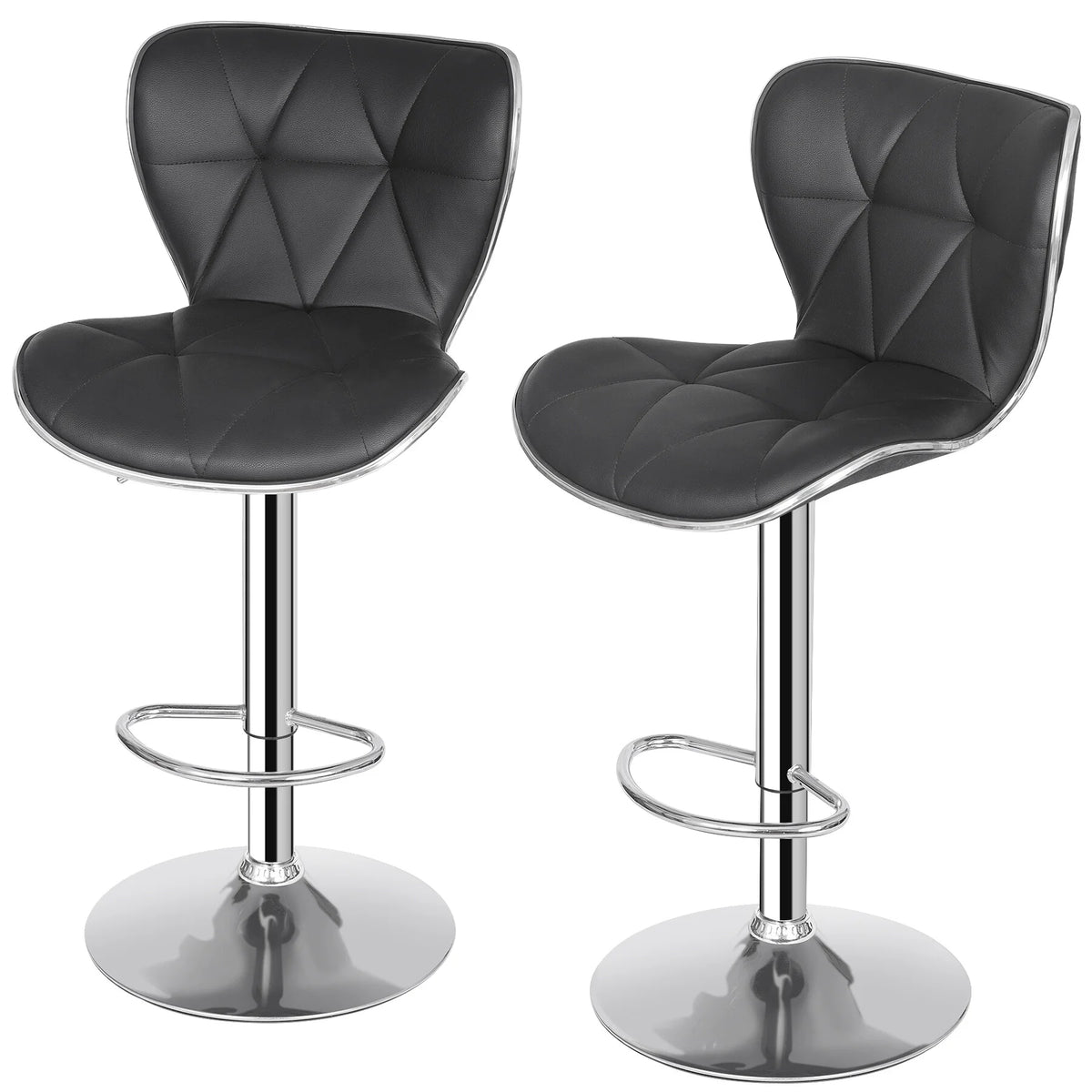 2 Pcs Adjustable Swivel PU Leather Bar Stools W8928