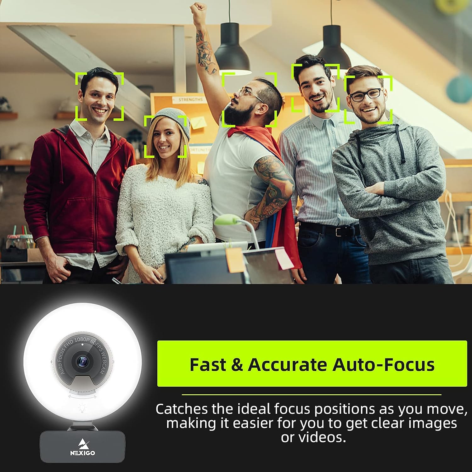 1080P 60FPS Webcam with Light, Fast AutoFocus, Built-in Privacy Cover, Dual Stereo Microphone B396247