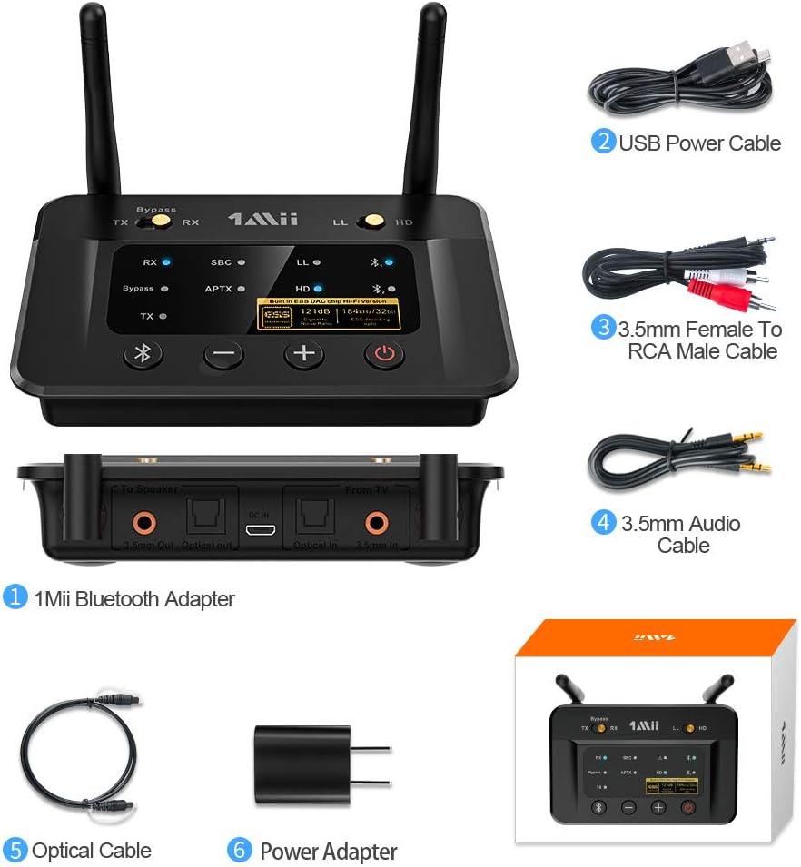 Bluetooth 5.0 Transmitter Receiver with ESS DAC, AptX HD, Optical RCA AUX 3.5mm H507