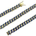 14K Gold Plated Miami Cuban Necklace Blue Enamel Chain 20" x 10.5 MM T1966