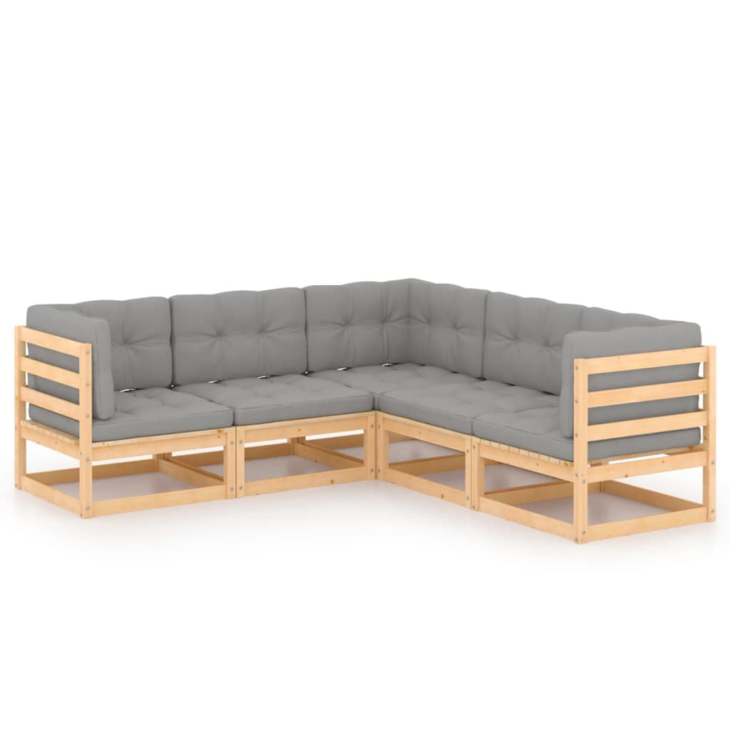 5 Piece Outdoor Sectional Furniture Set with Gray Cushions Y3545