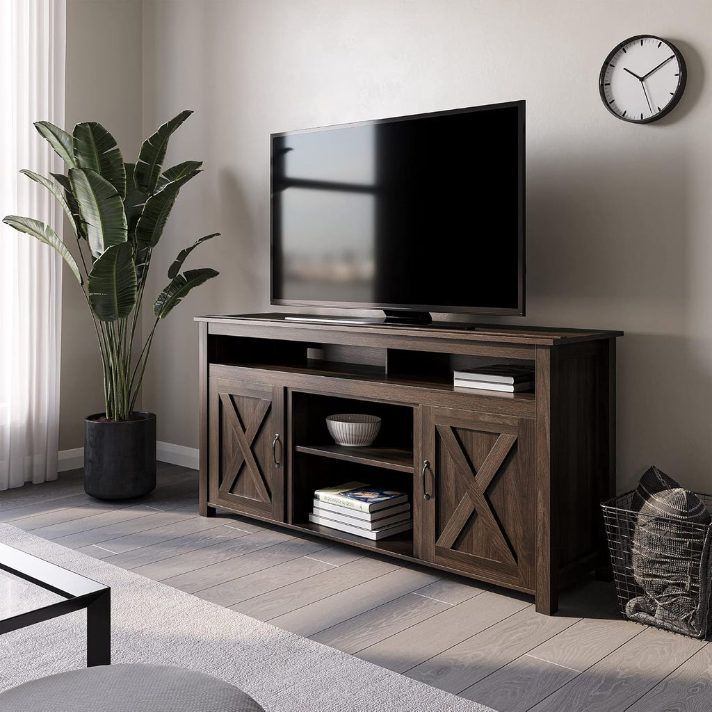 Dark Walnut Barn Door Wood Electric Fireplace TV Stand P753135