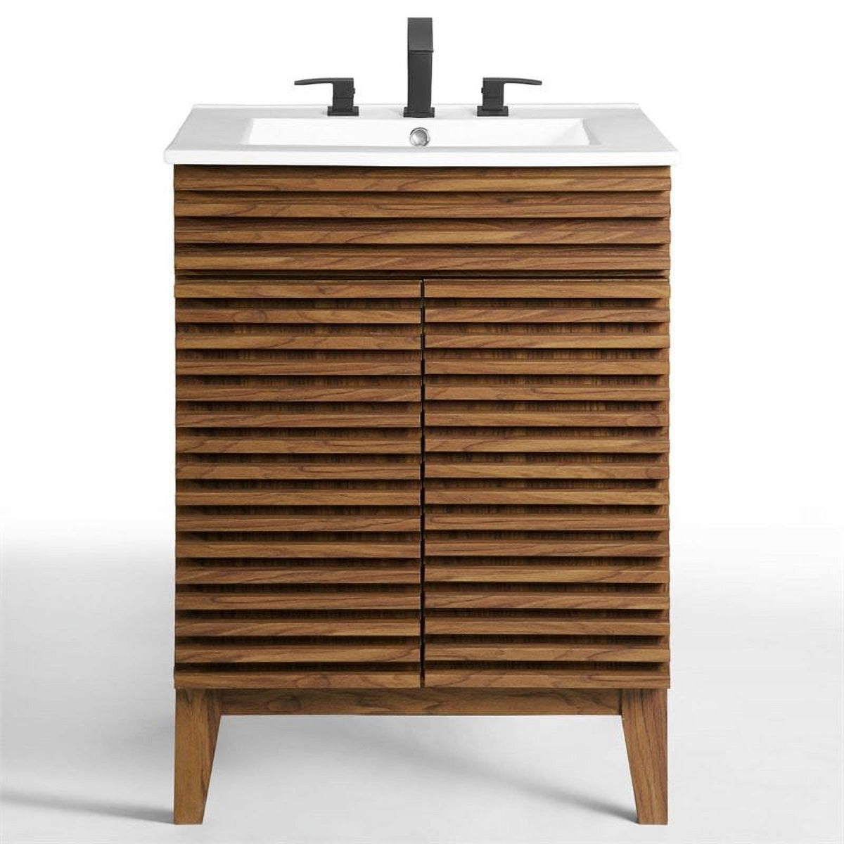 Walnut/White Wood Bathroom Vanity with Storage Shelf N15833