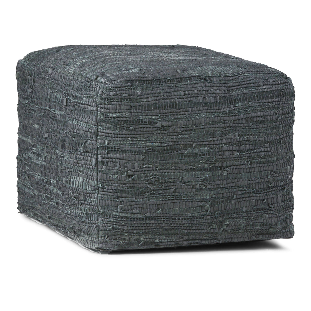 Genuine Leather Square Pouf - Grey G6956