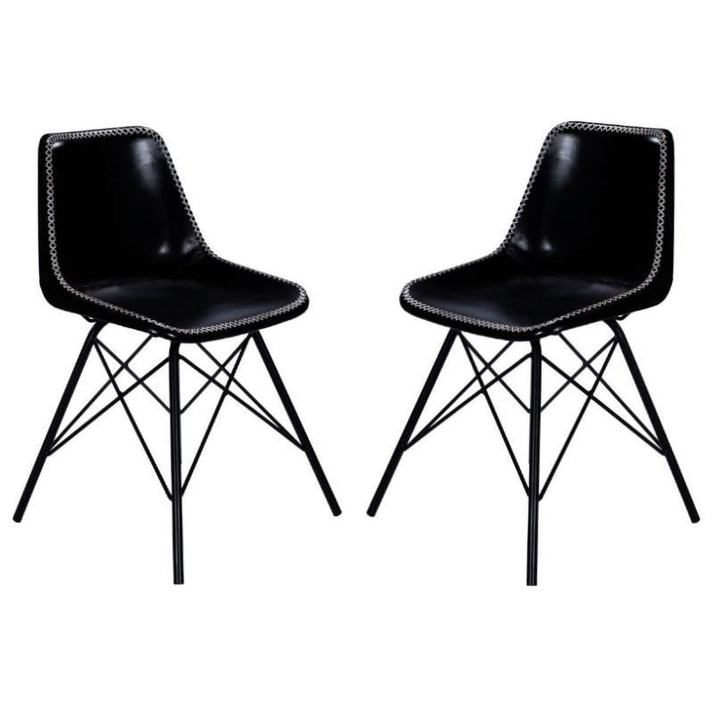 Black Leather Side Chair Set of 2 U86778