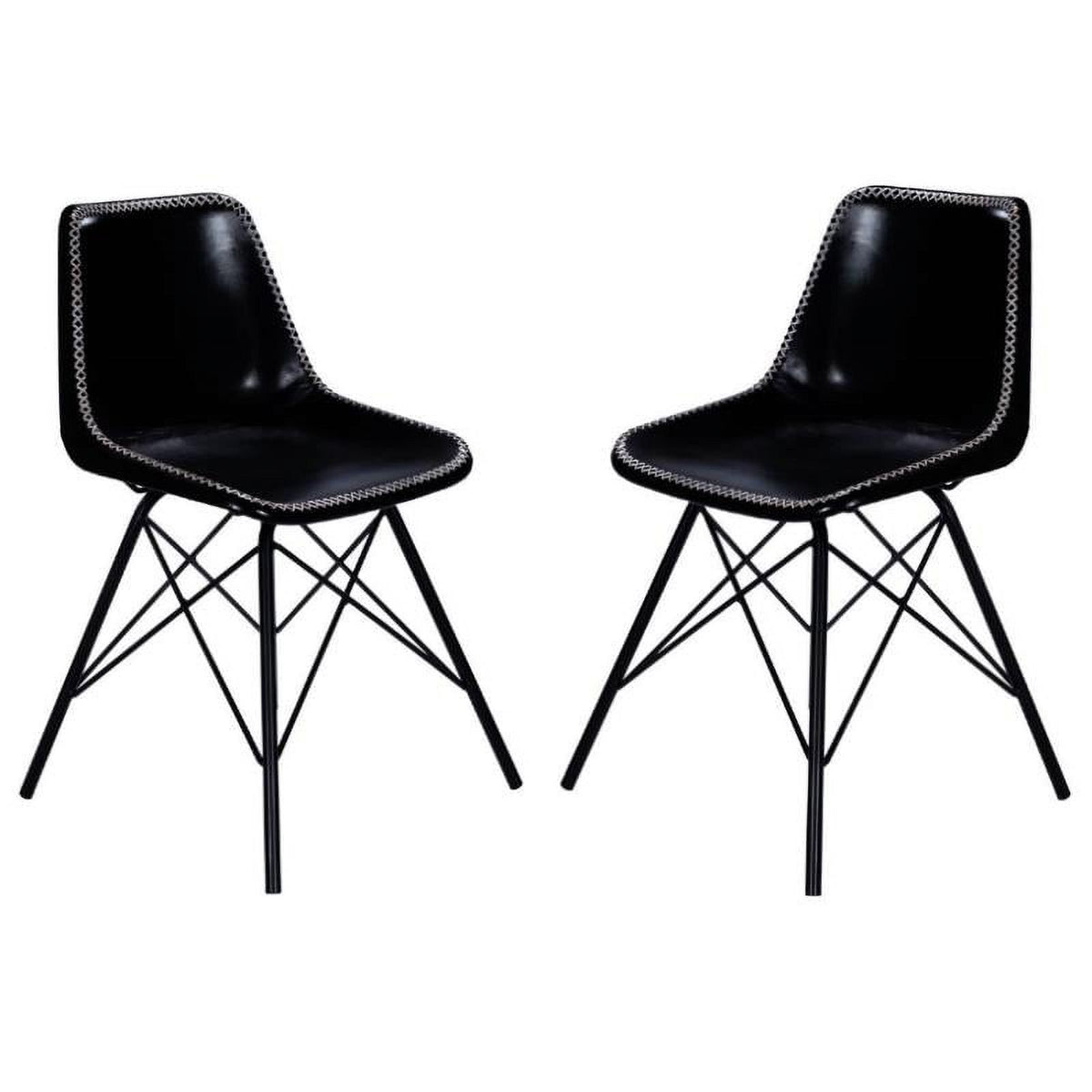 Black Leather Side Chair Set of 2 U86778