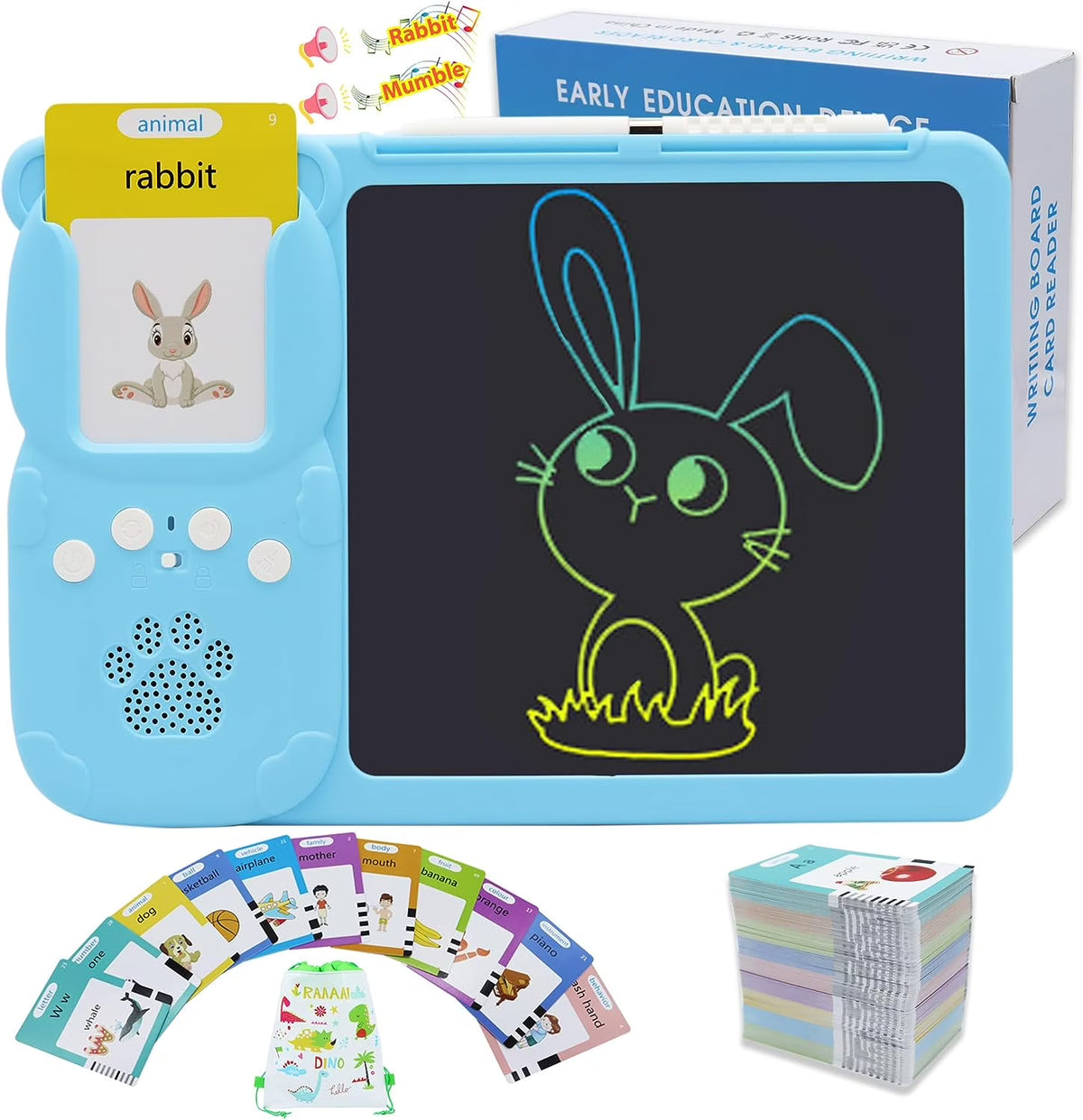 Talking Flash Cards with LCD Writing Drawing Tablet Toddler Toys 224 Words Blue B4068