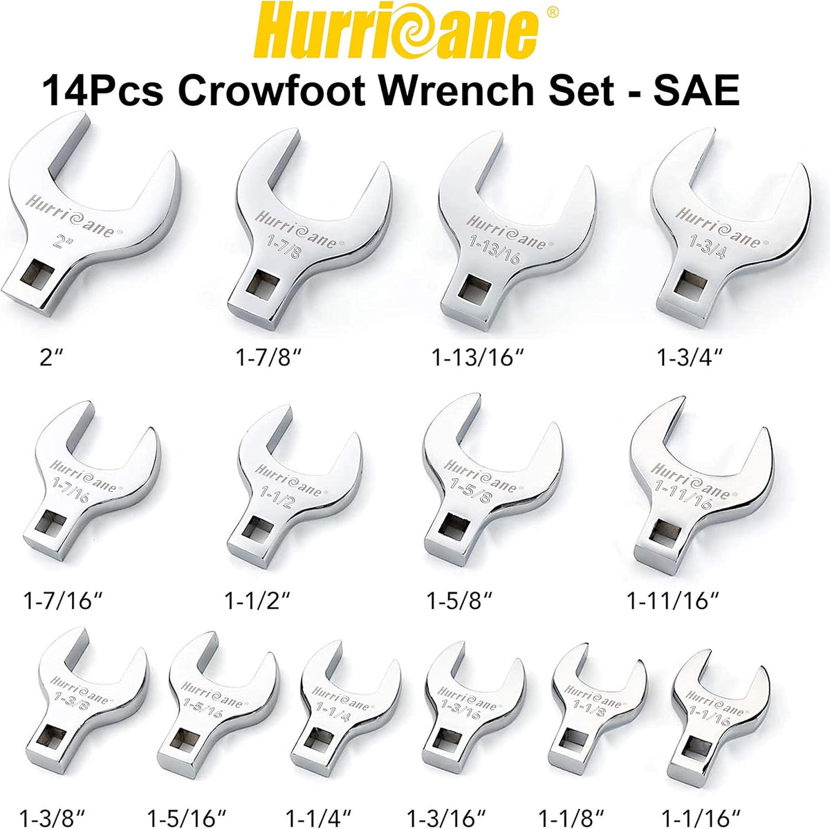 14 Piece SAE Jumbo Crowfoot Wrench Set with Storage Tray A728820