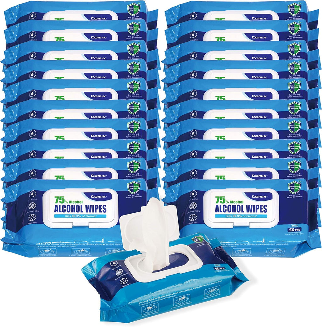 Disposable Hand Sanitizer Wipes, 75% Alcohol Wipes, Case: 20 Pouches of 50 Wipes, Pack of 2 V20244