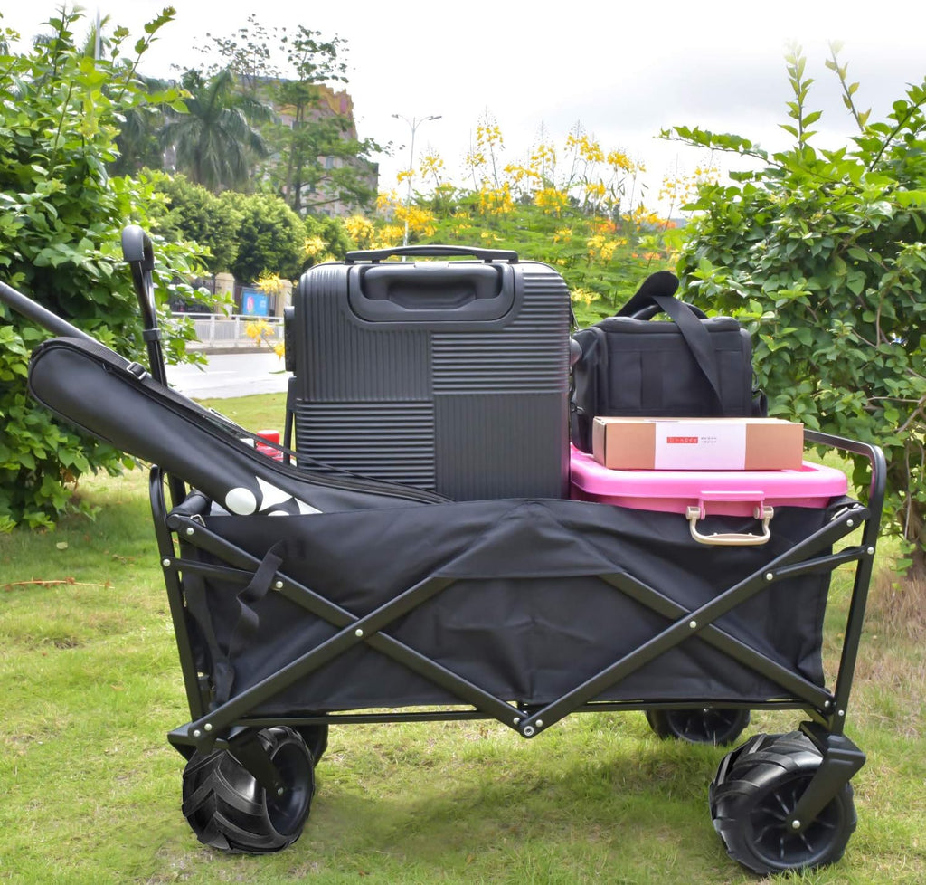 Folding Beach Wagon Cart with Big Wheels & Adjustable Handle Z875103