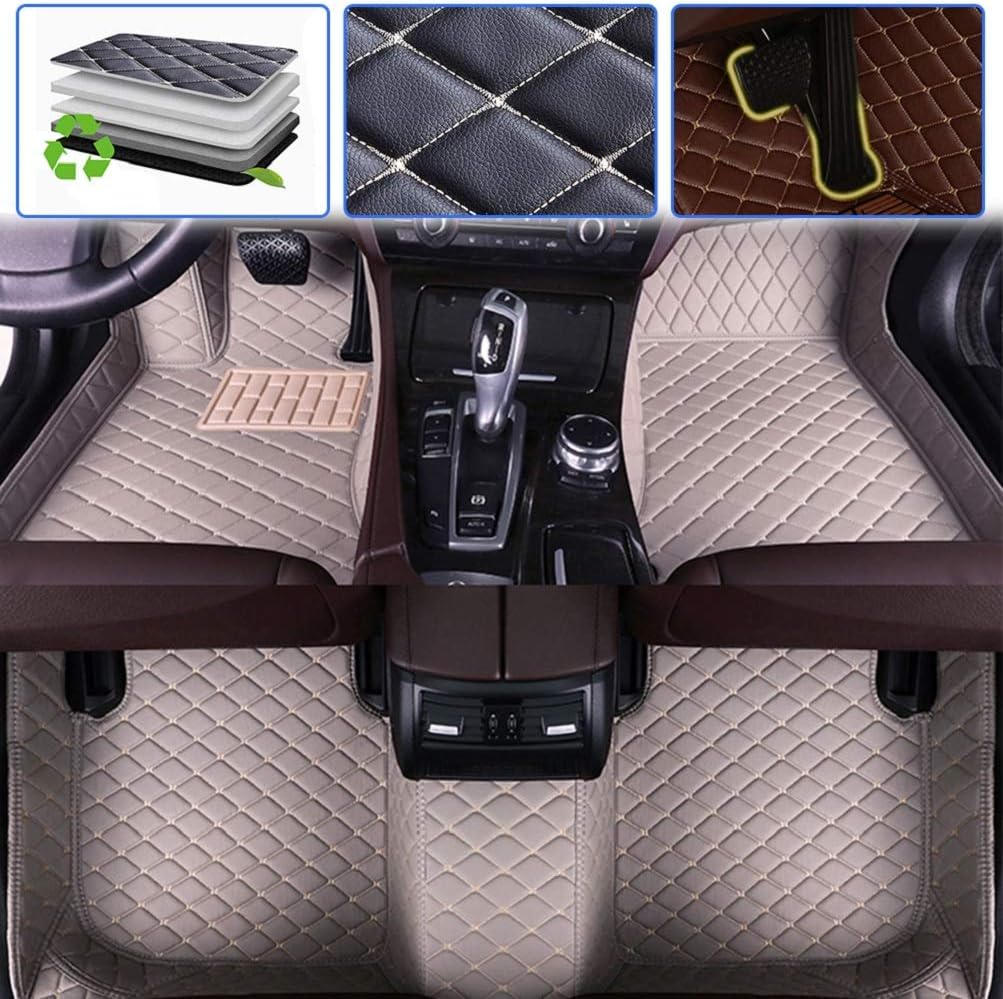 Beige Leather Car Floor Mats Front & Rear Set J834
