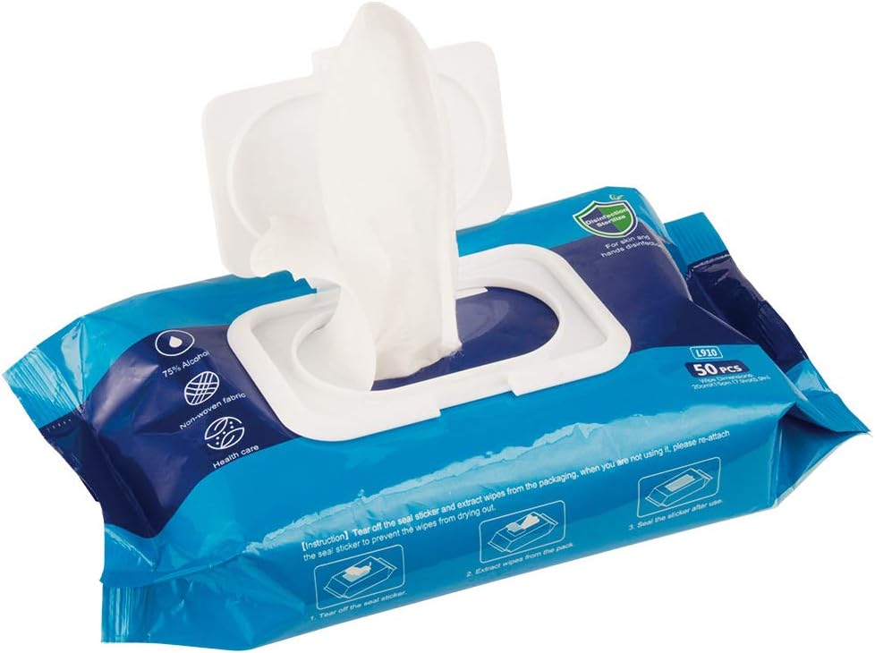 Disposable Hand Sanitizer Wipes, 75% Alcohol Wipes, Case: 20 Pouches of 50 Wipes, Pack of 2 V20244