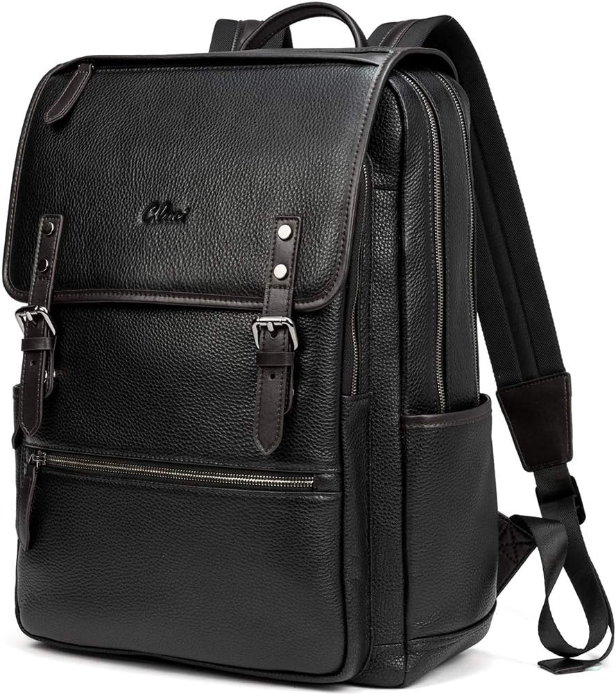 Genuine Leather Laptop Backpack Black U6248