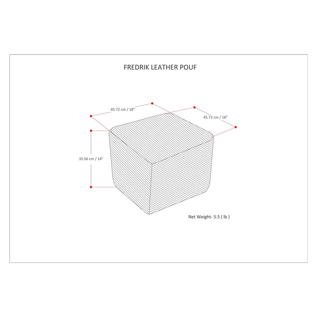 Genuine Leather Square Pouf - Grey G6956